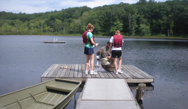 Students studying the ecology of lakes, streams and wetlands