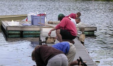 Students studying the ecology of lakes, streams and wetlands